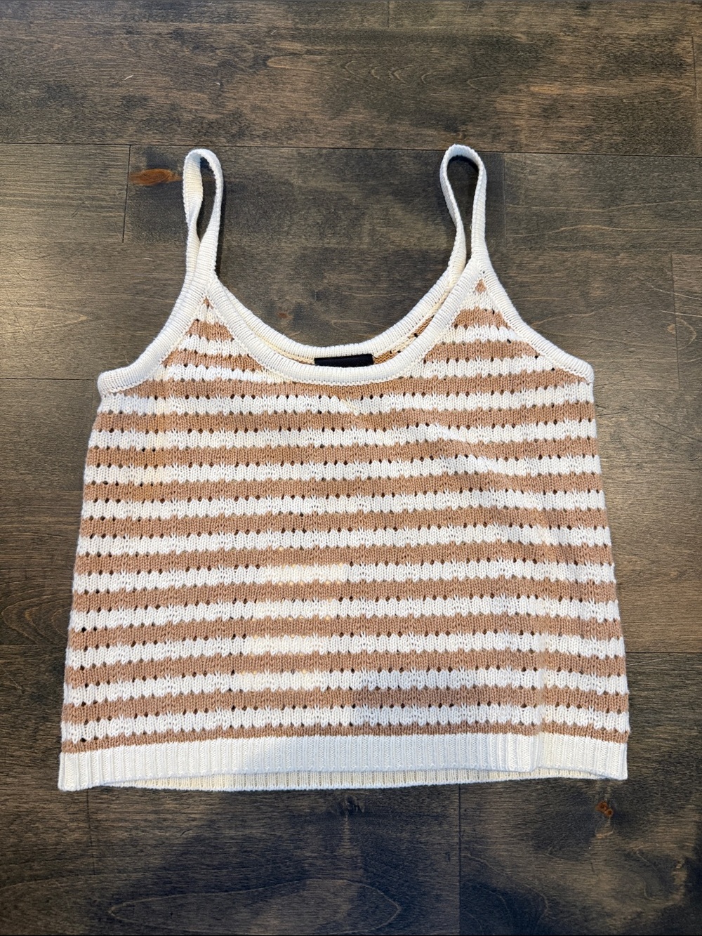 Striped Open-Knit Tank Top in White and Tan